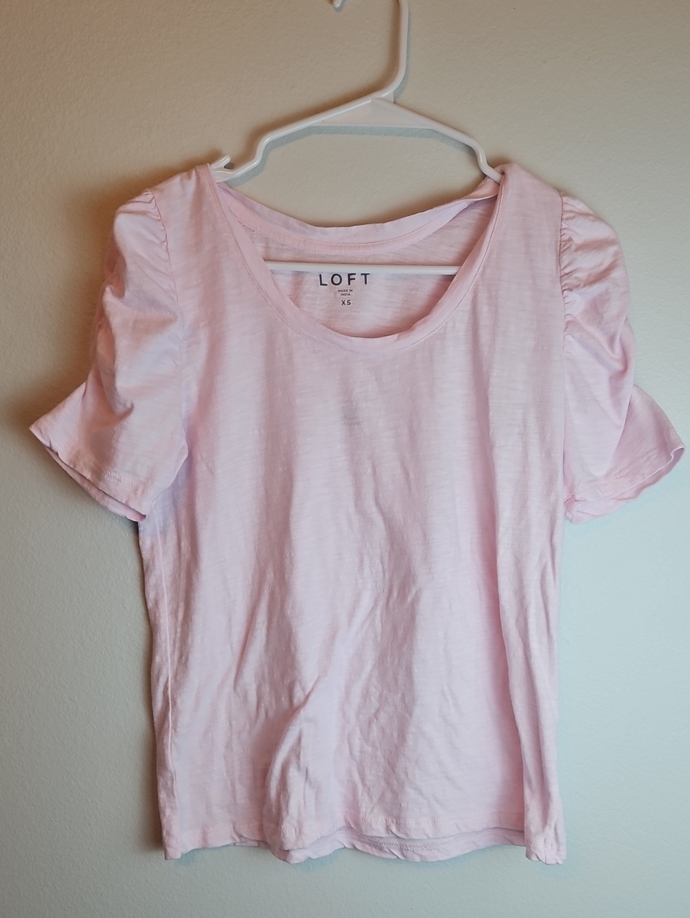 LOFT Light Pink Puff Sleeve Cotton Tee